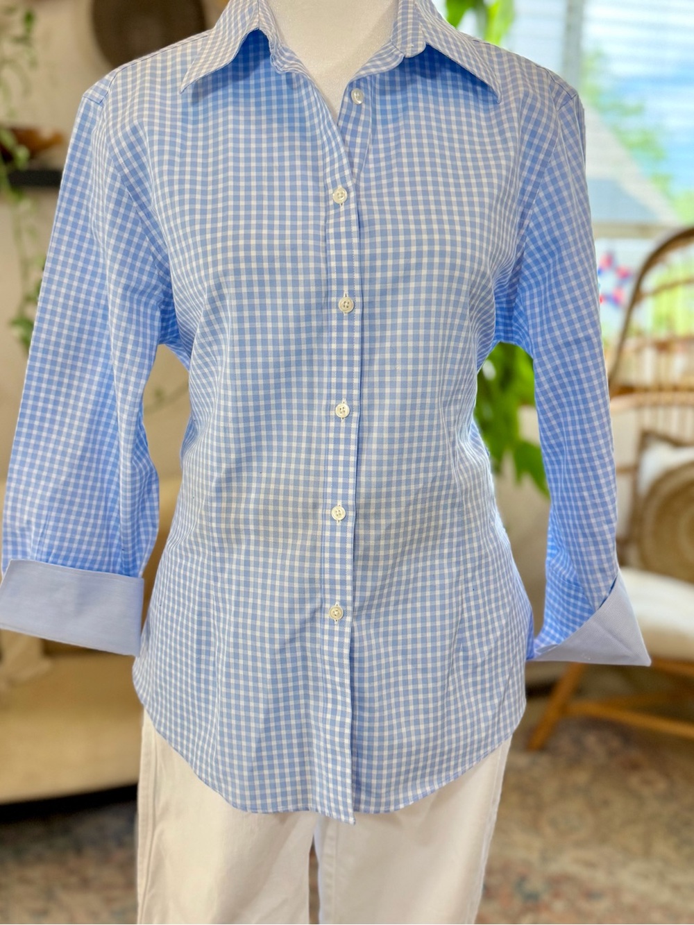 Brooks Brothers GINGHAM TopCotton Blue Blouse Shirt Spring Summer Women’s 12P - Picture 5 of 10